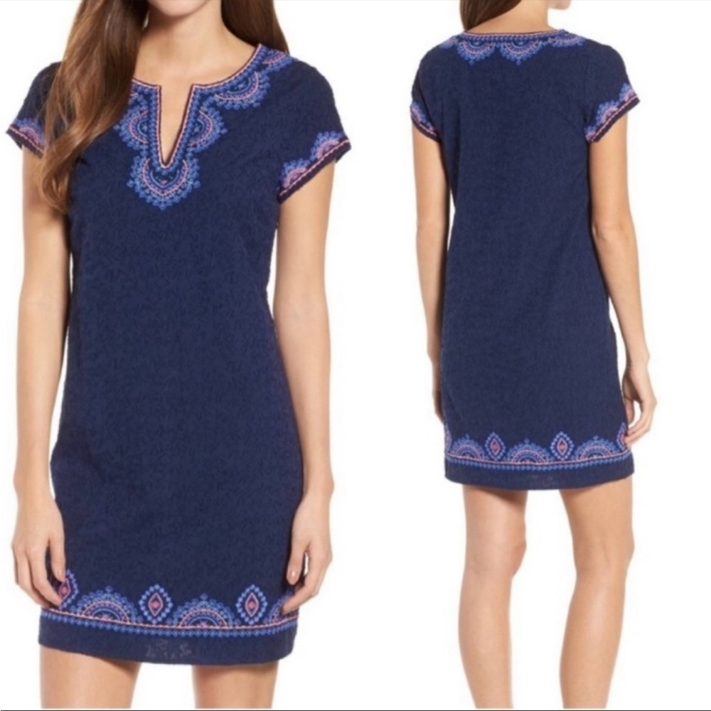 Vineyard Vines | Navy short sleeve embroidered mini dress size 0